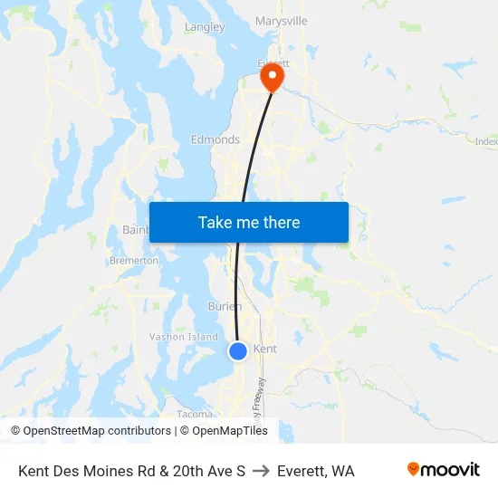 Kent Des Moines Rd & 20th Ave S to Everett, WA map