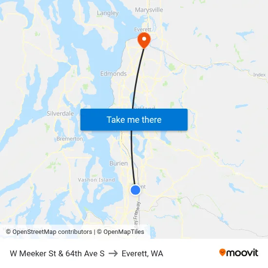 W Meeker St & 64th Ave S to Everett, WA map