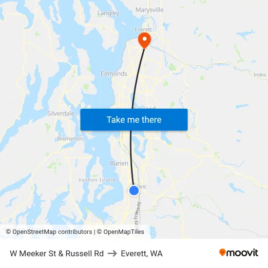 W Meeker St & Russell Rd to Everett, WA map
