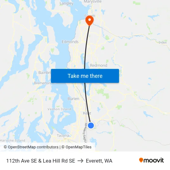 112th Ave SE & Lea Hill Rd SE to Everett, WA map