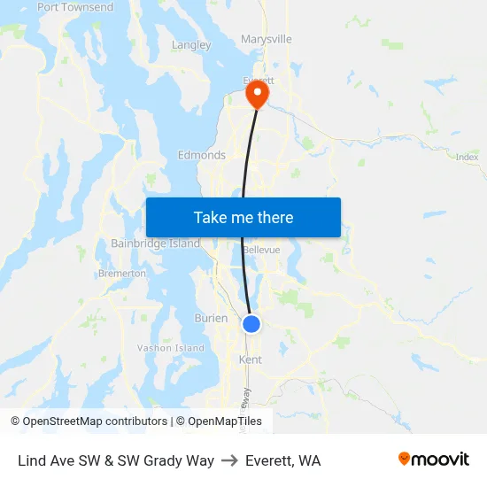 Lind Ave SW & SW Grady Way to Everett, WA map
