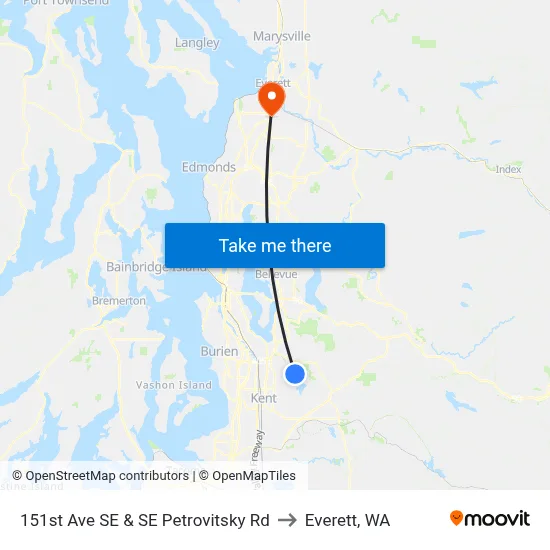 151st Ave SE & SE Petrovitsky Rd to Everett, WA map