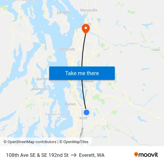 108th Ave SE & SE 192nd St to Everett, WA map