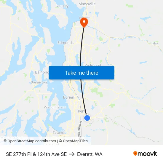 SE 277th Pl & 124th Ave SE to Everett, WA map