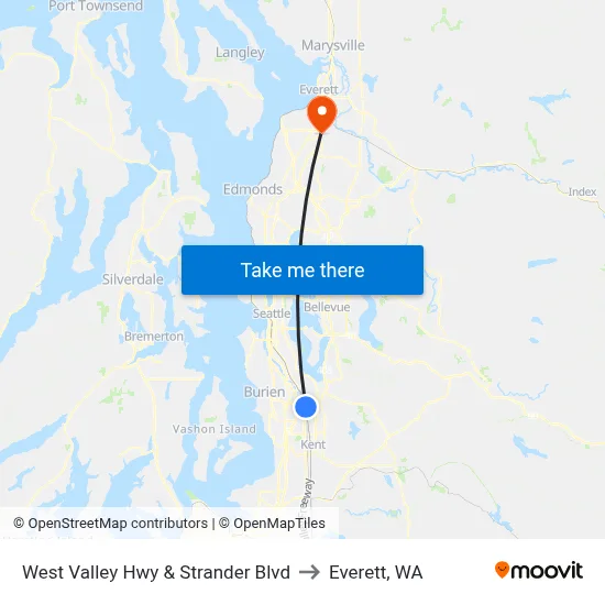 West Valley Hwy & Strander Blvd to Everett, WA map