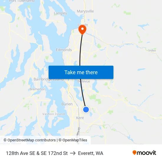 128th Ave SE & SE 172nd St to Everett, WA map