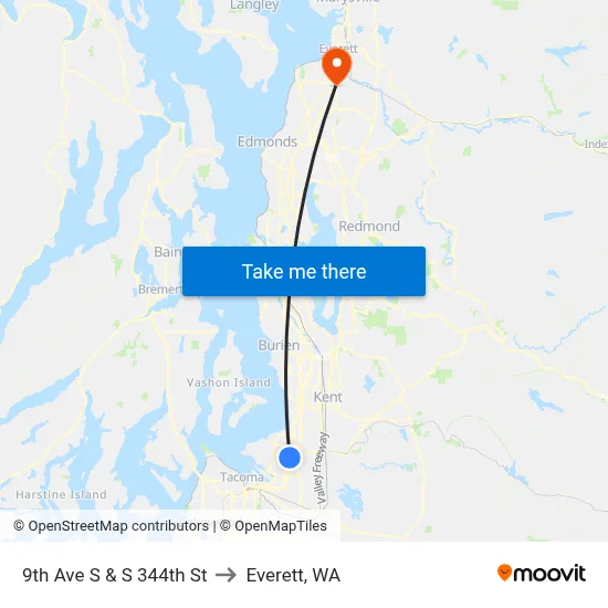 9th Ave S & S 344th St to Everett, WA map