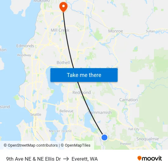 9th Ave NE & NE Ellis Dr to Everett, WA map