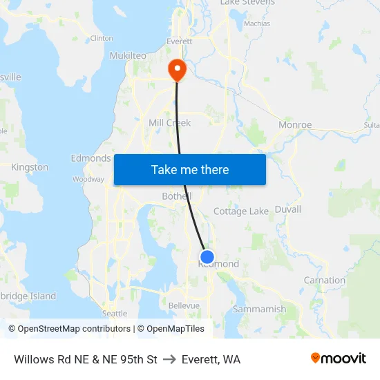 Willows Rd NE & NE 95th St to Everett, WA map