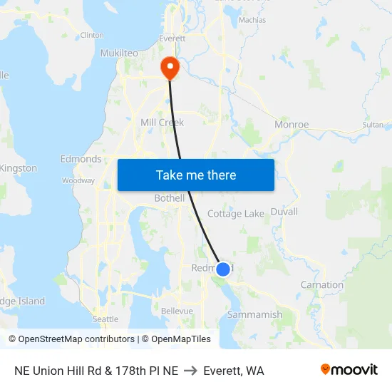 NE Union Hill Rd & 178th Pl NE to Everett, WA map