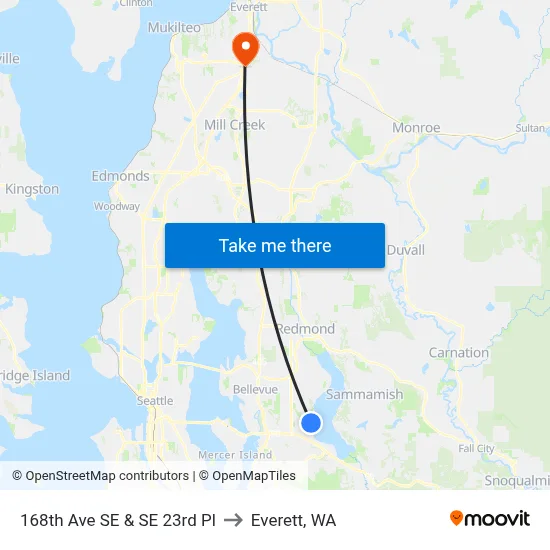 168th Ave SE & SE 23rd Pl to Everett, WA map