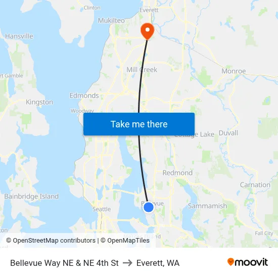 Bellevue Way NE & NE 4th St to Everett, WA map
