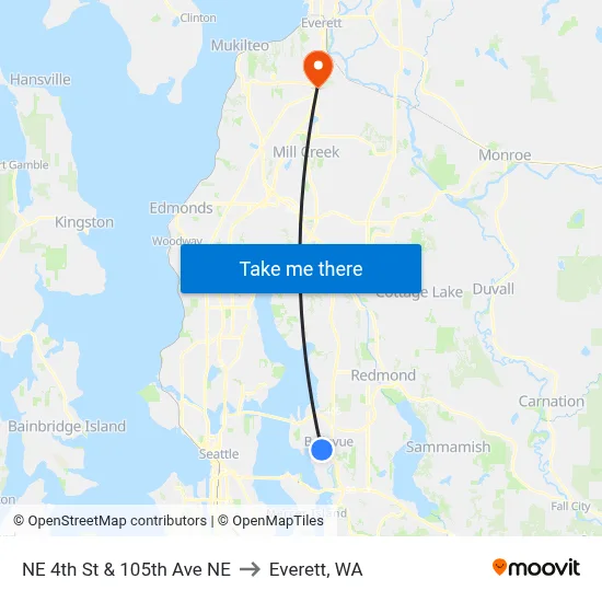 NE 4th St & 105th Ave NE to Everett, WA map