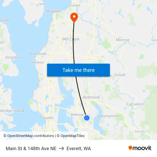 Main St & 148th Ave NE to Everett, WA map