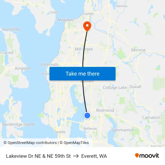 Lakeview Dr NE & NE 59th St to Everett, WA map
