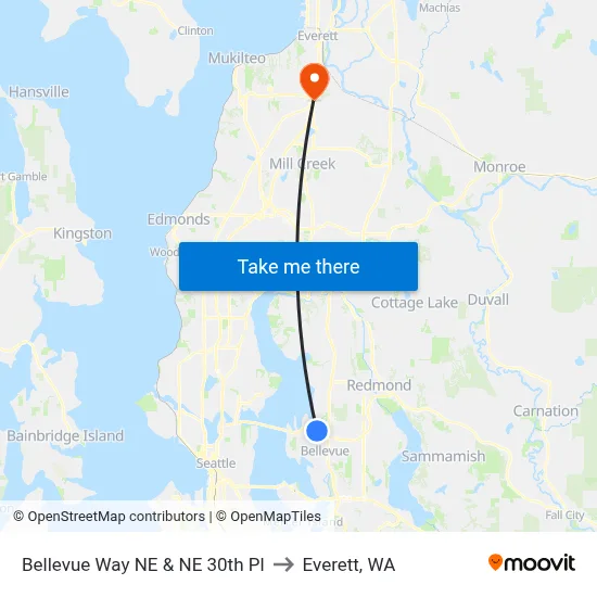 Bellevue Way NE & NE 30th Pl to Everett, WA map