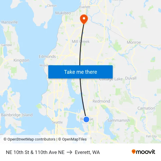 NE 10th St & 110th Ave NE to Everett, WA map