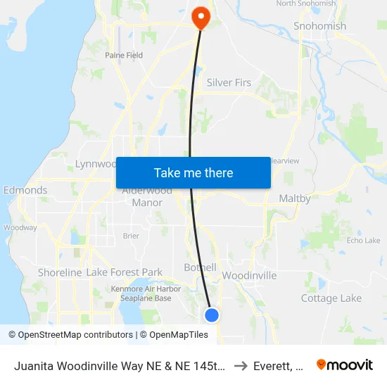 Juanita Woodinville Way NE & NE 145th St to Everett, WA map
