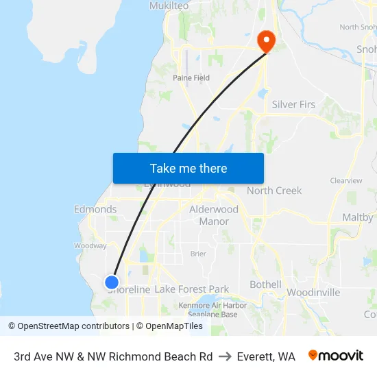 3rd Ave NW & NW Richmond Beach Rd to Everett, WA map