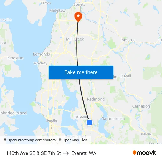 140th Ave SE & SE 7th St to Everett, WA map