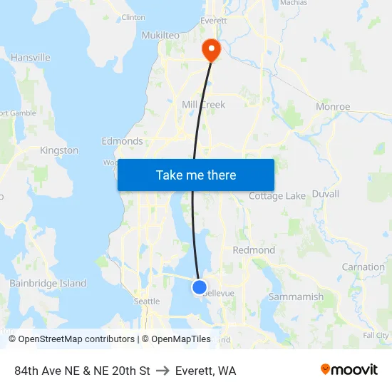 84th Ave NE & NE 20th St to Everett, WA map