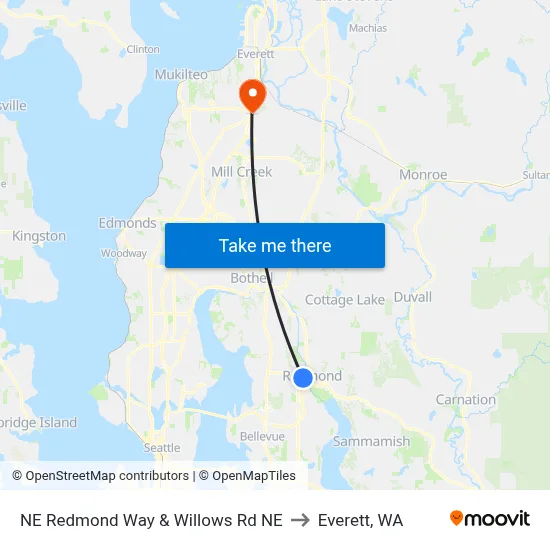 NE Redmond Way & Willows Rd NE to Everett, WA map