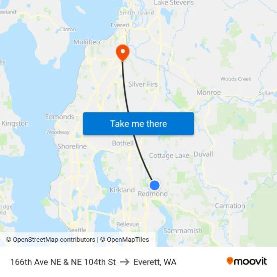 166th Ave NE & NE 104th St to Everett, WA map