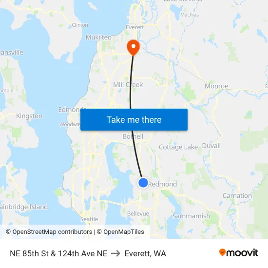 NE 85th St & 124th Ave NE to Everett, WA map