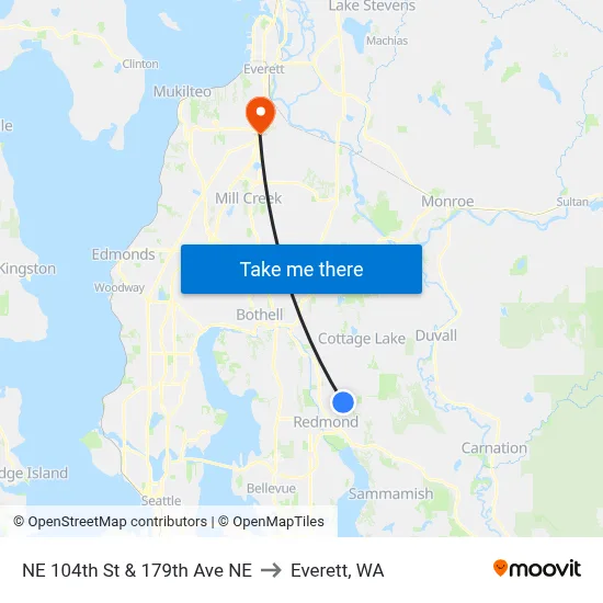 NE 104th St & 179th Ave NE to Everett, WA map