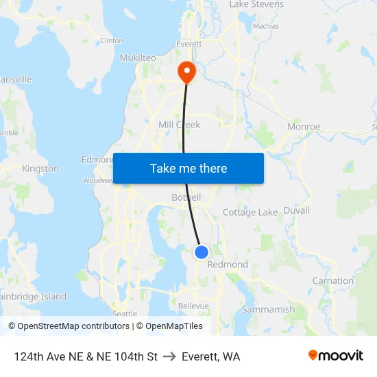 124th Ave NE & NE 104th St to Everett, WA map