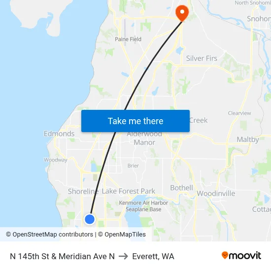 N 145th St & Meridian Ave N to Everett, WA map