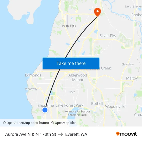Aurora Ave N & N 170th St to Everett, WA map