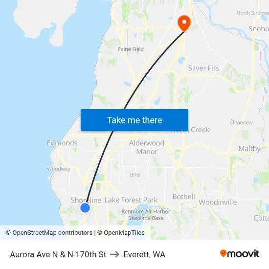 Aurora Ave N & N 170th St to Everett, WA map
