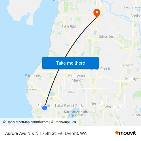 Aurora Ave N & N 175th St to Everett, WA map