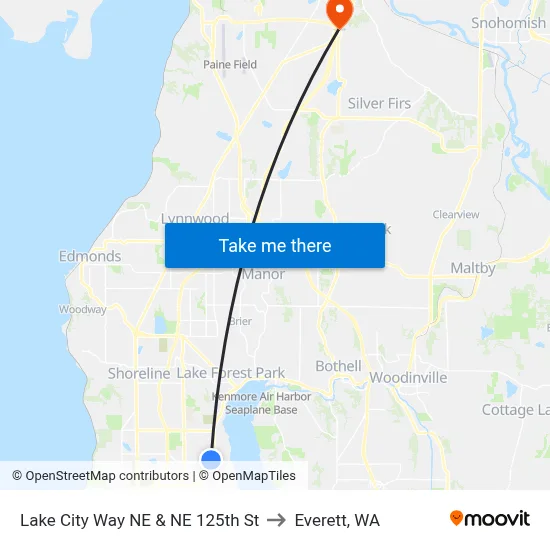 Lake City Way NE & NE 125th St to Everett, WA map