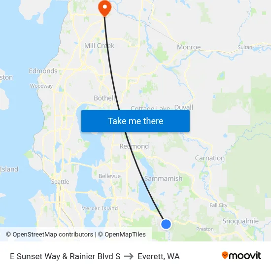E Sunset Way & Rainier Blvd S to Everett, WA map