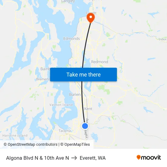 Algona Blvd N & 10th Ave N to Everett, WA map