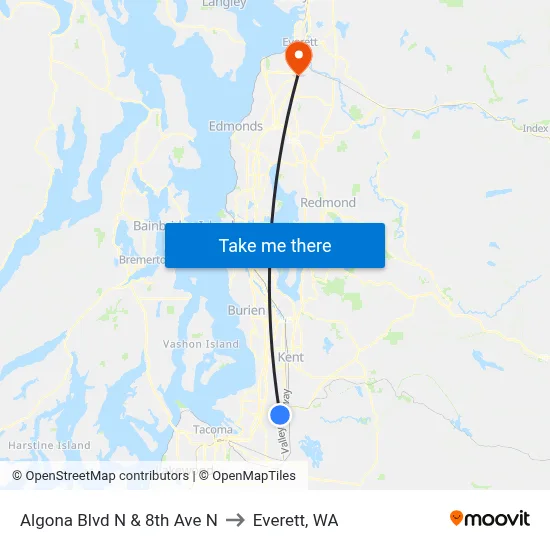 Algona Blvd N & 8th Ave N to Everett, WA map