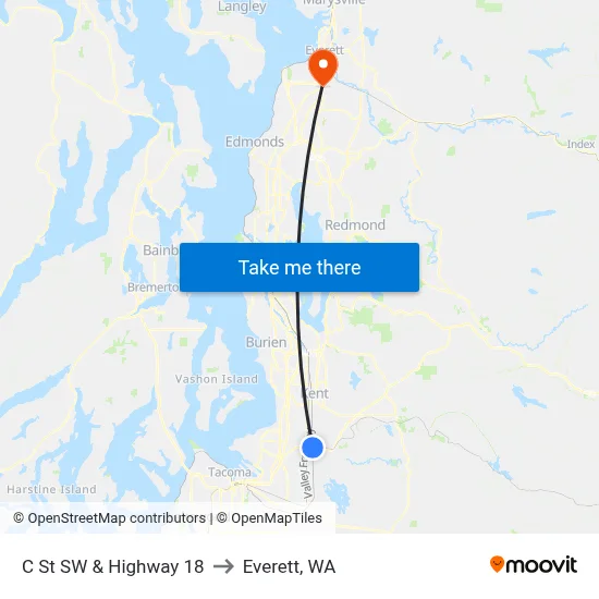 C St SW & Highway 18 to Everett, WA map