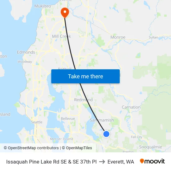 Issaquah Pine Lake Rd SE & SE 37th Pl to Everett, WA map