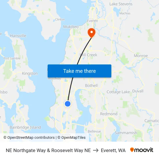 NE Northgate Way & Roosevelt Way NE to Everett, WA map