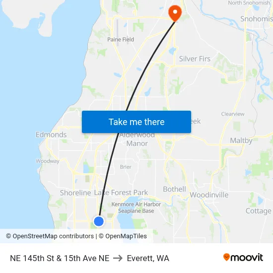 NE 145th St & 15th Ave NE to Everett, WA map