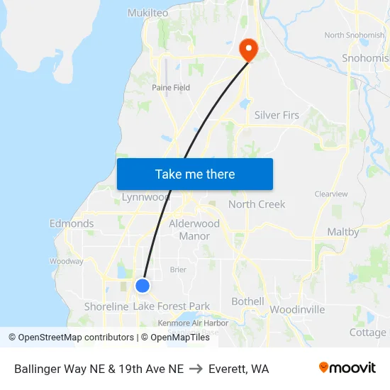 Ballinger Way NE & 19th Ave NE to Everett, WA map