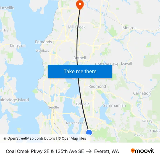 Coal Creek Pkwy SE & 135th Ave SE to Everett, WA map