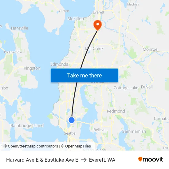 Harvard Ave E & Eastlake Ave E to Everett, WA map