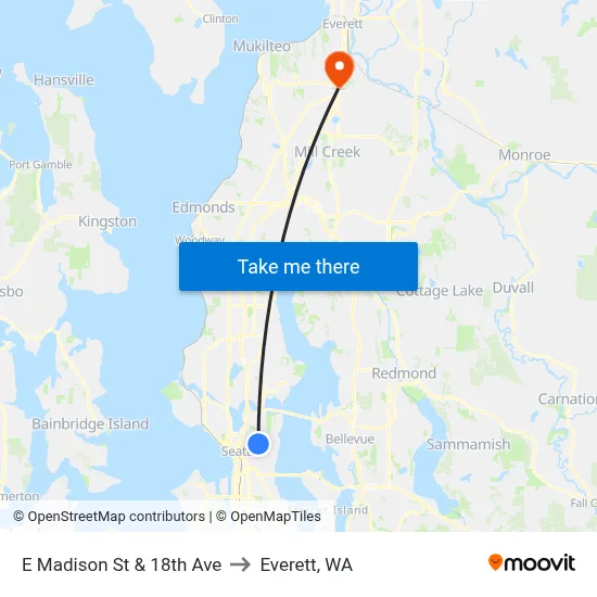 E Madison St & 18th Ave to Everett, WA map