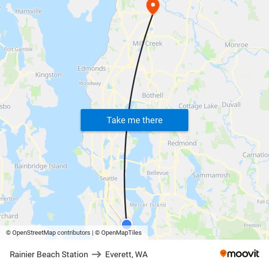 Rainier Beach Station to Everett, WA map