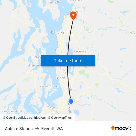 Auburn Station to Everett, WA map