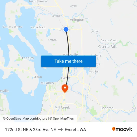 172nd St NE & 23rd Ave NE to Everett, WA map