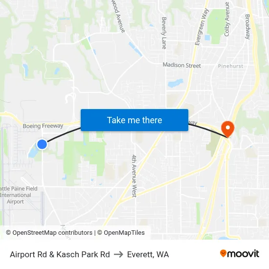 Airport Rd & Kasch Park Rd to Everett, WA map